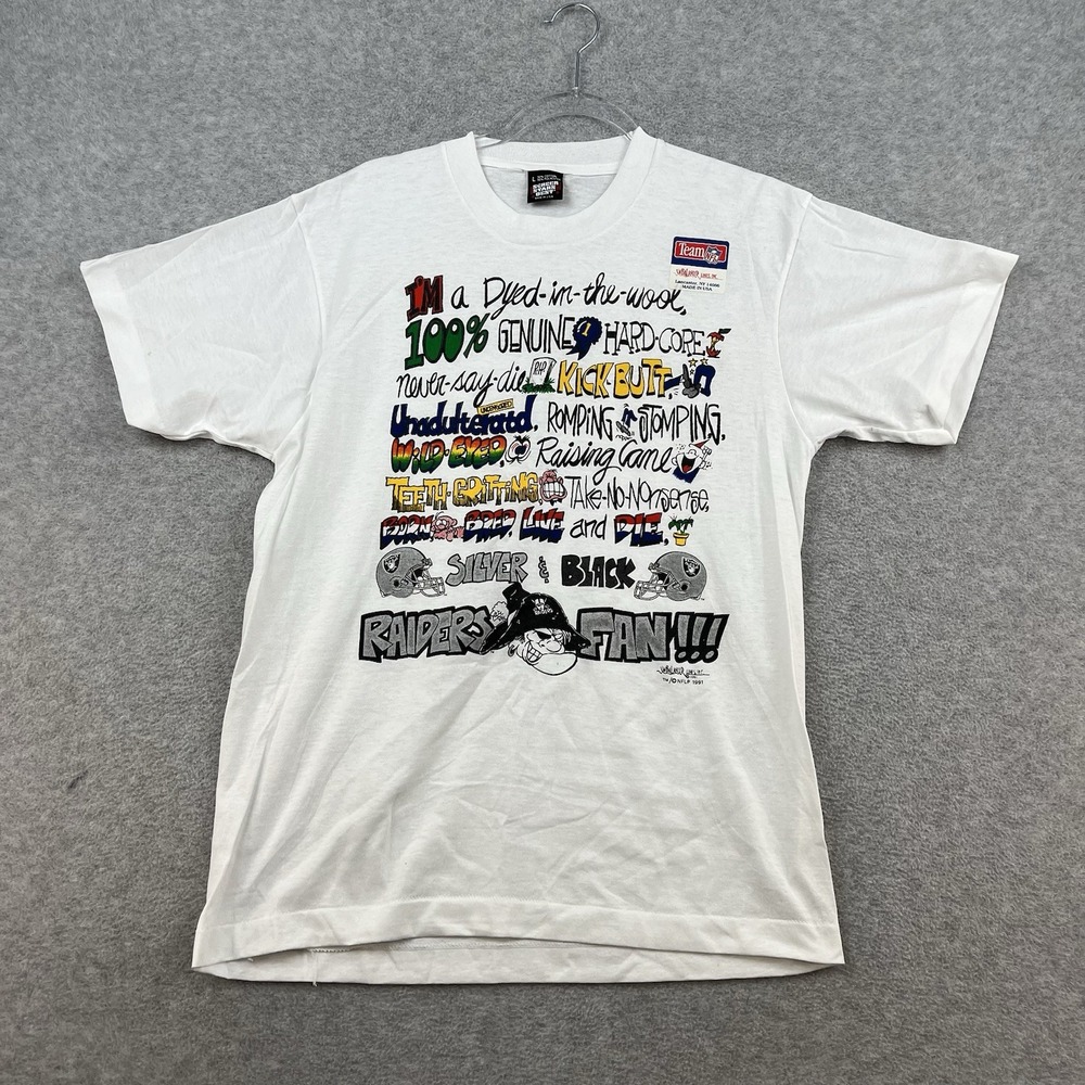Oakland Raiders Vintage 90s Deadstock White T-Shirt Funny NWT NEW NOS Men's L‎